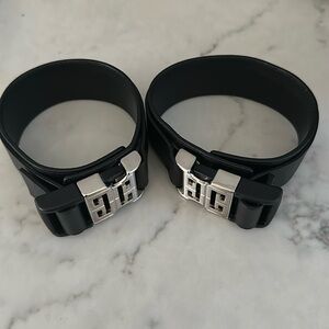 Givenchy Black Leather Adjustable Ankle Straps with Silver Metal Logo Buckles